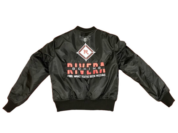 black bomber jacket with riverabixong logo
