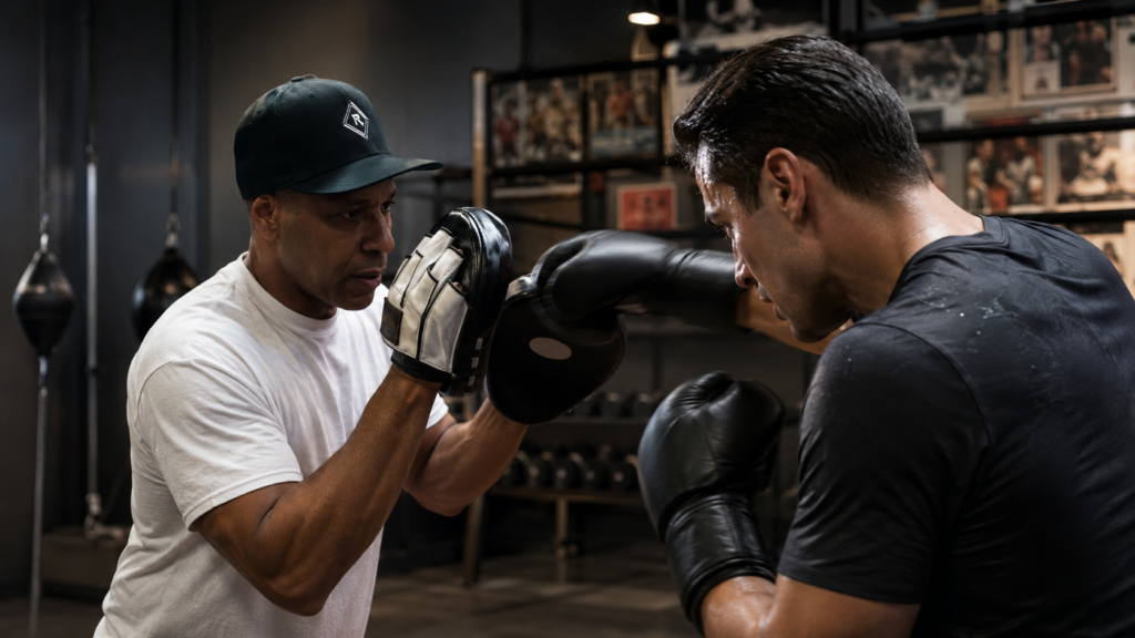 Freddy Training a client on the pads